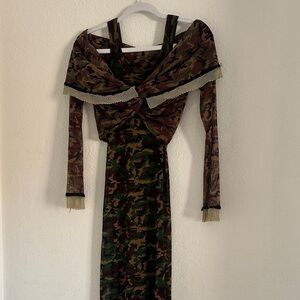 Jean Paul Gaultier SS 1999 CLASSIQUE Camouflage Maxi Dress + Long Sleeve Top